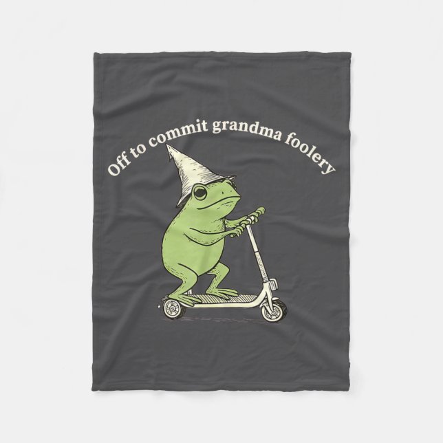 Off To Commit Grandma Foolery Funny Frog Meme  Fleecedecke (Vorderseite)
