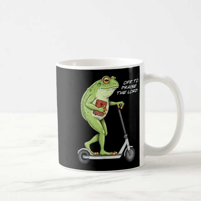 Off To Praise D Lord Funny Frog Christian Meme  Kaffeetasse (Rechts)
