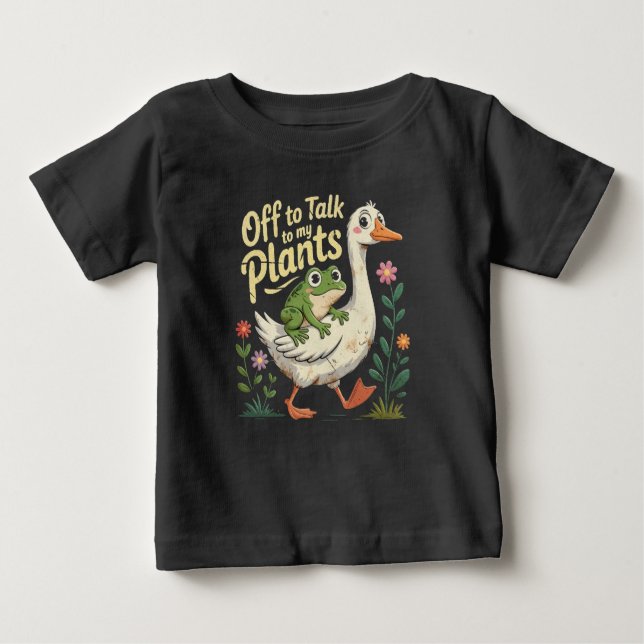 Off to Talk to My Plants – Cute Frog & Goose Baby  T-shirt (Vorderseite)