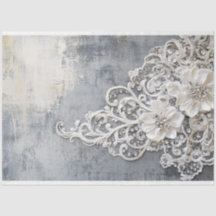 Off White Blumen Spitze Bestickte Silber Patina
