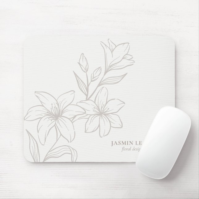 Off-White | Chic Minimal Floral Mousepad (Mit Mouse)