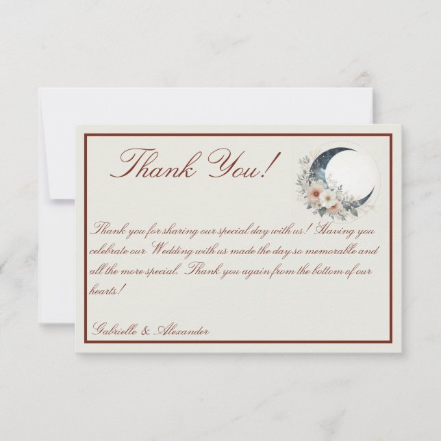 Off White & Cinnamon Moonflower Wedding Dankeskarte (Vorderseite)
