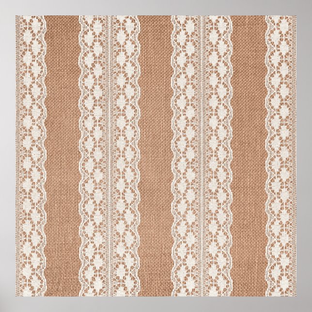 Off-White Lace auf Brown Burlap Texture Poster (Vorne)