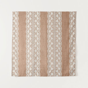 Off-White Lace auf Brown Burlap Texture Wandteppich