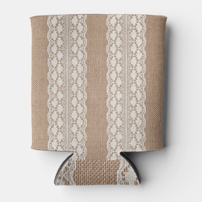 Off-White Lace: Burlap Texture Dosenkühler (Vorderseite)