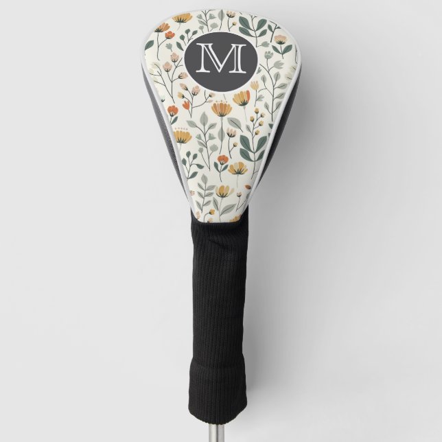 Off White Moderne Wildblumen-Golf-Schlagholzabdeck Golf Headcover (Vorderseite)