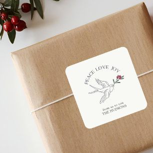 Off-White Peace Liebe Joy Christmas Snow Bird Quadratischer Aufkleber