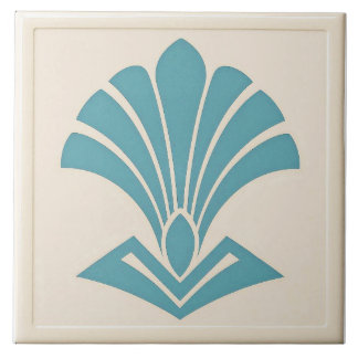 Off White/Teal Art Deco Style Ceramic   Fliese