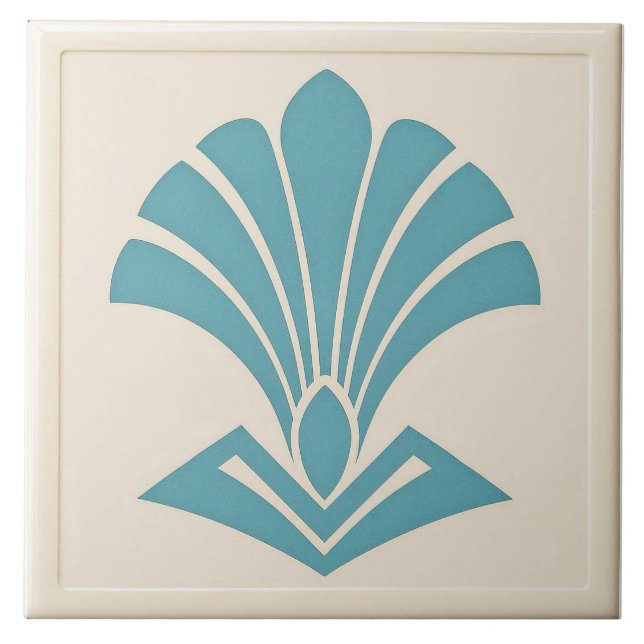 Off White/Teal Art Deco Style Ceramic   Fliese (Vorderseite)