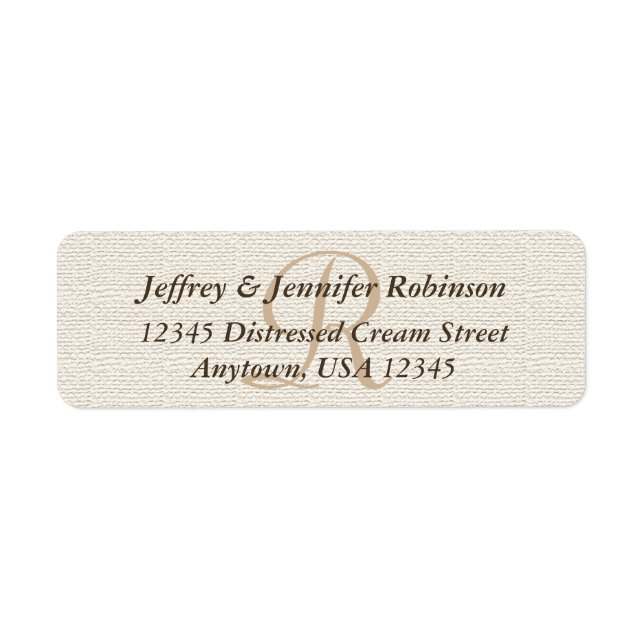 Off White Textured Rustic Monogram Address Label (Vorne)