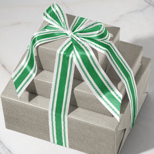 Off-White und Green Ticking Tape Ribbon Ripsband