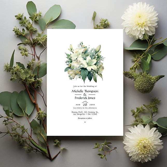 Off-White und Hunter Green Floral Hochzeit im Herb Einladung (Von Creator hochgeladen)