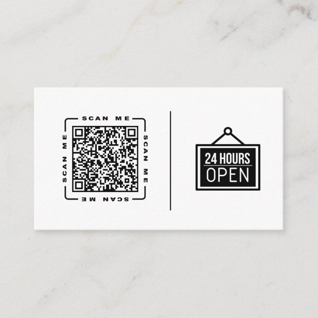 Offen 24/7 | Anpassbare QR-Code- und Logo-Vorlage Visitenkarte (Vorderseite)