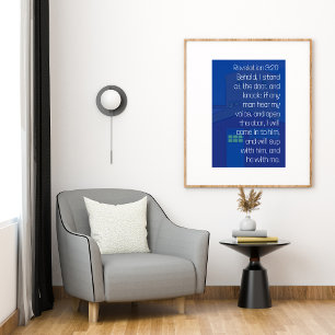 Offenbarung 3:20 Siehe, ich stehe vor der Tür Blau Poster