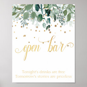 Offene Bar Botanische Grünpflanzen Goldene Hochzei Poster