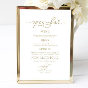 Offene Bar Elegante Gold-Kalligrafie-Hochzeitsschi Poster