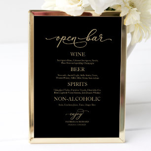 Offene Bar Elegantes Gold-Schwarzes Hochzeitsschil Poster