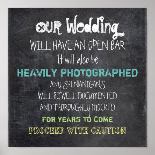 Offene Bar Hochzeitsschild Achtung Lustig Poster