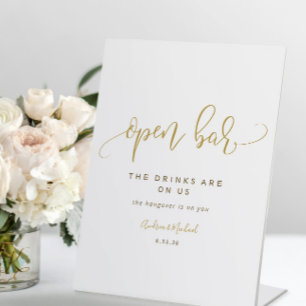 Offene Bar Hochzeitsschild Schwungvolle Kalligrafi Sockelschild