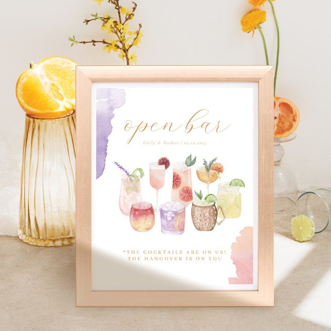 Offene Bar Watercolor Citrus Cocktails Hochzeitsge Poster (Von Creator hochgeladen)