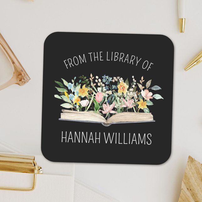 Offene Blume aus der Bibliothek des Buchzeichens Quadratischer Aufkleber (Close up)