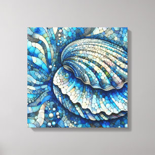 Offene Clam Muschel Mosaik Design in der Blues Leinwanddruck
