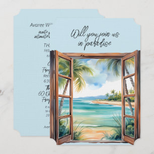 Offene Fenster-Strandszene Paradies Tropisch Einladung