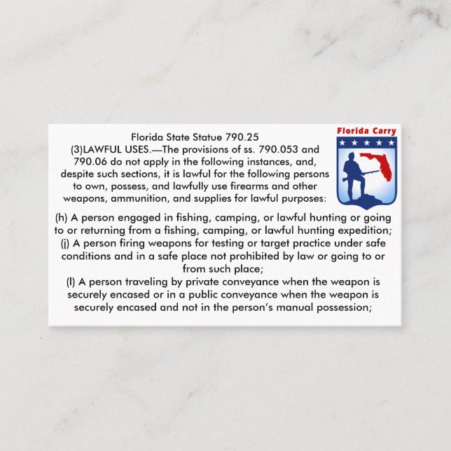 Offene Florida-Feuerwaffen tragen Visitenkarte (Vorderseite)