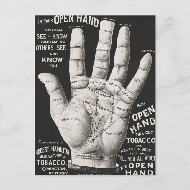 Offene Hand, Handlesen Postkarte (Vorderseite)