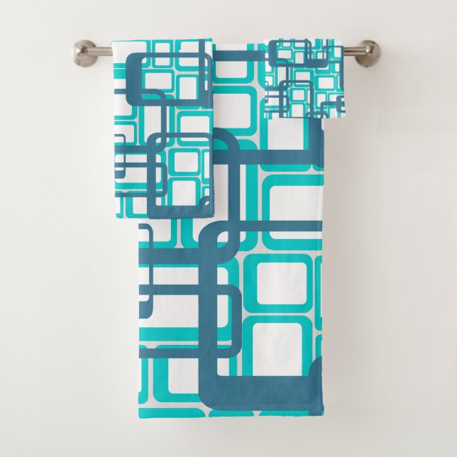 Offene moderne Rechtecke Mitte des Jahrhunderts Badhandtuch Set (Insitu)