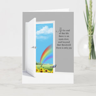 Offene Tür mit Sonnenblume und Regenbogen Karte