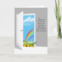 Offene Tür mit Sonnenblumen und Regenbogen