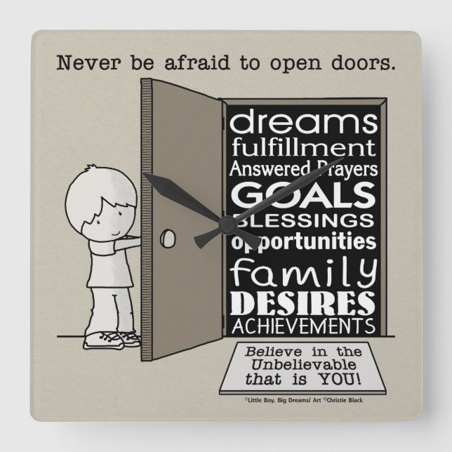 Offene Türen Quadratische Wanduhr (Vorderseite)