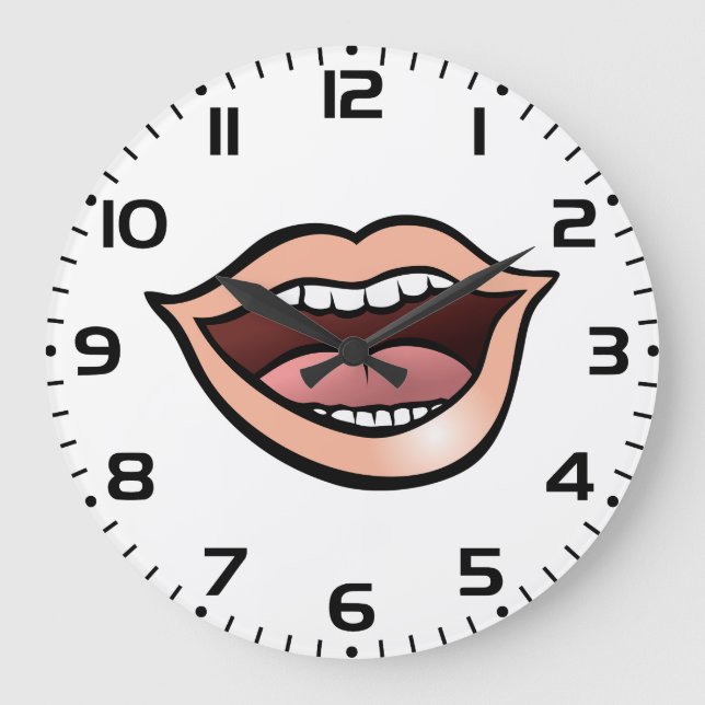 Offener Mund Lippen Zähne Zunge Große Wanduhr (Vorderseite)