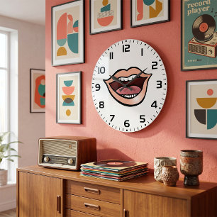Offener Mund Lippen Zähne Zunge Große Wanduhr