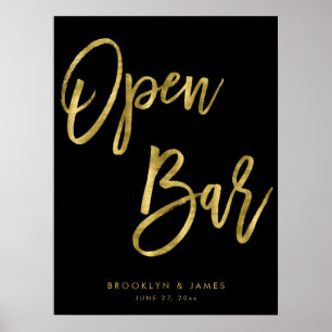 Offenes Black and Gold Bar Sign 18x24 Poster