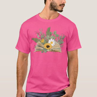 Offenes Buch mit Blumen und Blättern T-Shirt