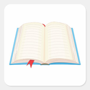 Offenes Buch mit rotem Lesezeichen Quadratischer Aufkleber