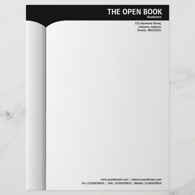 Offenes Buch - Schwarz Briefbogen (Vorderseite)