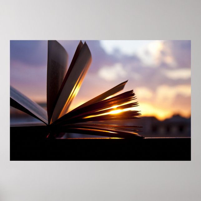 Offenes Buch und Sunset Fotografie Poster (Vorne)