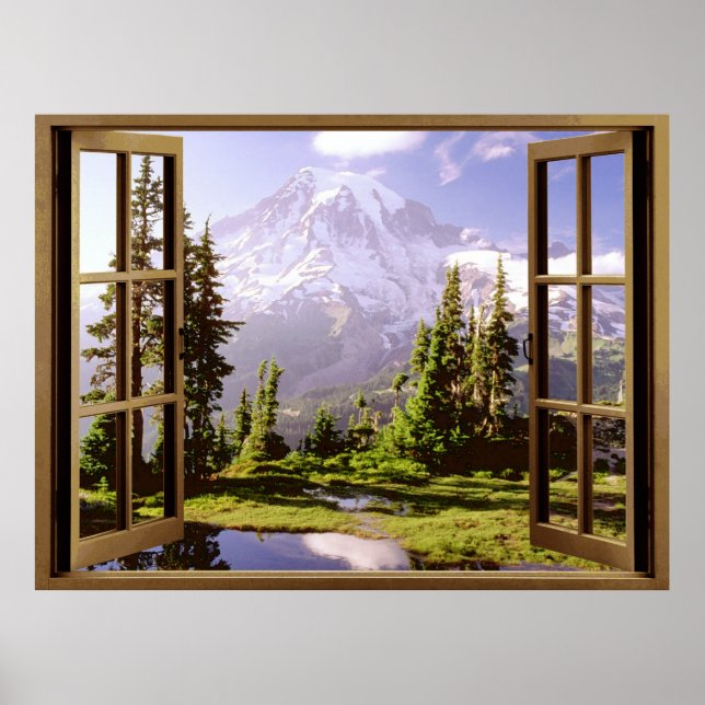 Offenes Fenster am Berg Rainier Poster (Vorne)
