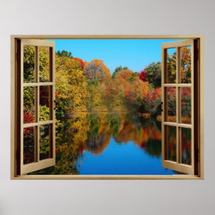 Offenes Fenster Herbst am See Poster