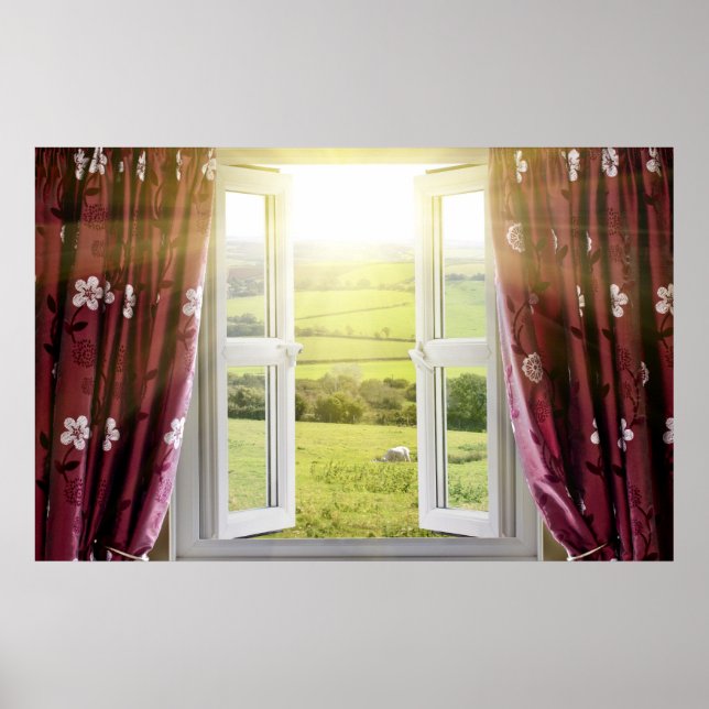 Offenes Fenster mit Blick auf die Landschaft und S Poster (Vorne)
