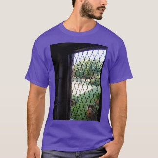 Offenes Fenster mit Gitter, Blick in afrikanische  T-Shirt
