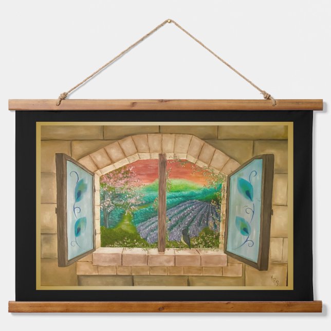 Offenes Fenster Wandteppich Mit Holzrahmen (Vorne)