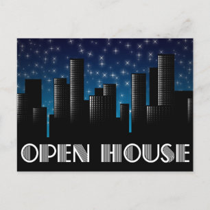 offenes Haus: citycape night sky Postkarte