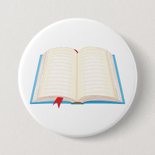 Offenes liniertes Buch mit rotem Lesezeichen Button