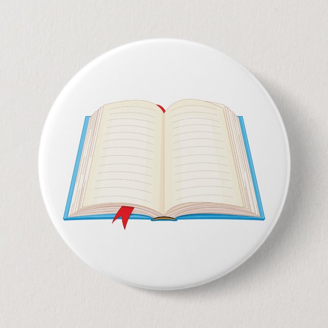 Offenes liniertes Buch mit rotem Lesezeichen Button (Vorderseite)
