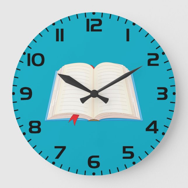 Offenes liniertes Buch mit rotem Lesezeichen Große Wanduhr (Vorderseite)