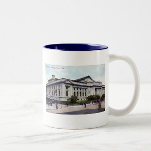 Öffentliche Bibliothek, New York City 1915 Vintage Zweifarbige Tasse